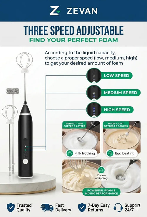 2-in-1 Rechargeable Coffee Beater & Electric Milk Frother - ZEVAN