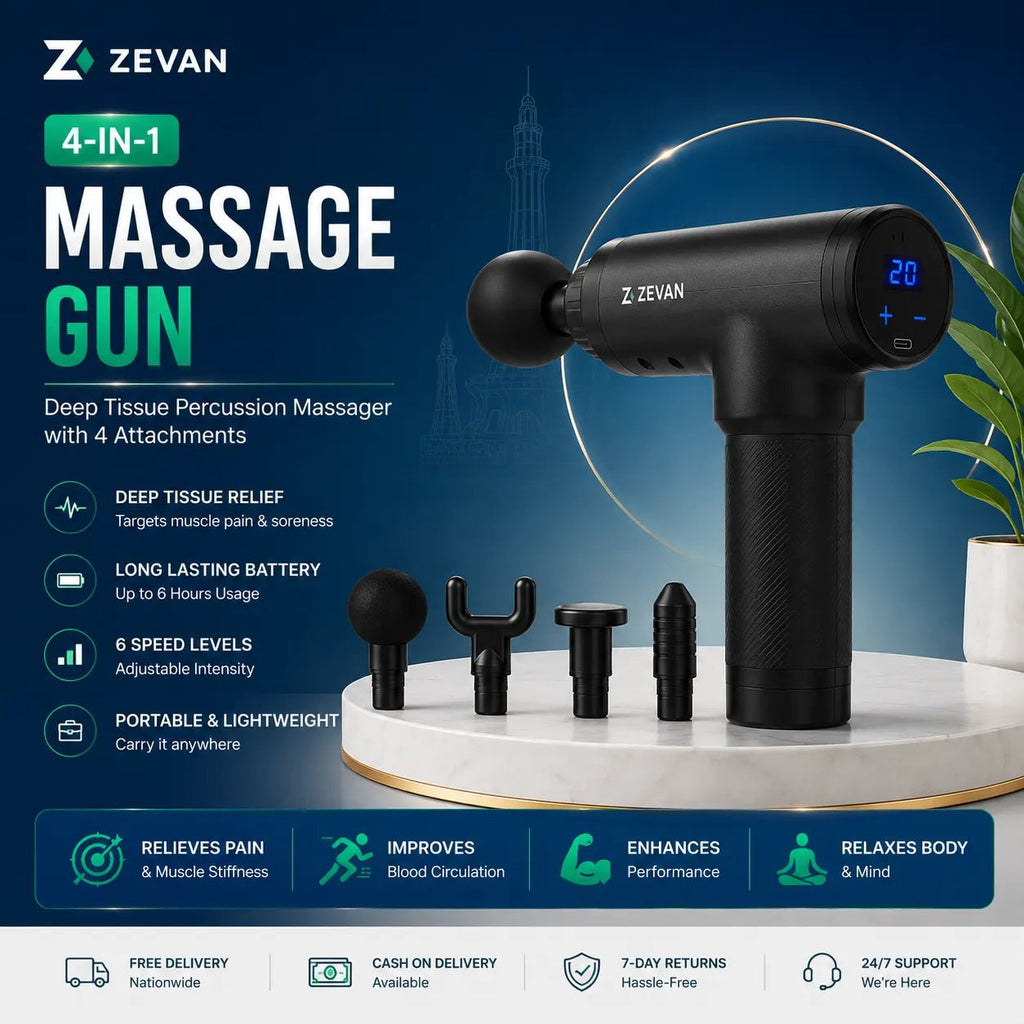 4-in-1 Massage Gun | Deep Tissue Percussion Massager with 4 Attachments - ZEVAN