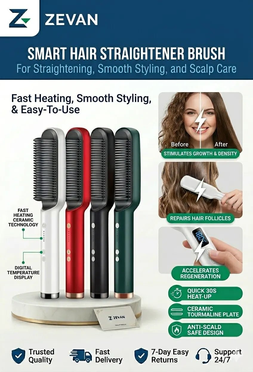 Hair Straightener Brush – Fast Heating, Smooth Styling, And Easy-To-Use - ZEVAN
