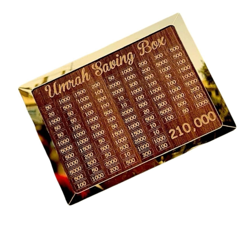 Premium Wooden Umrah Saving Box – 210,000 Savings Goal Challenge Tracker - ZEVAN