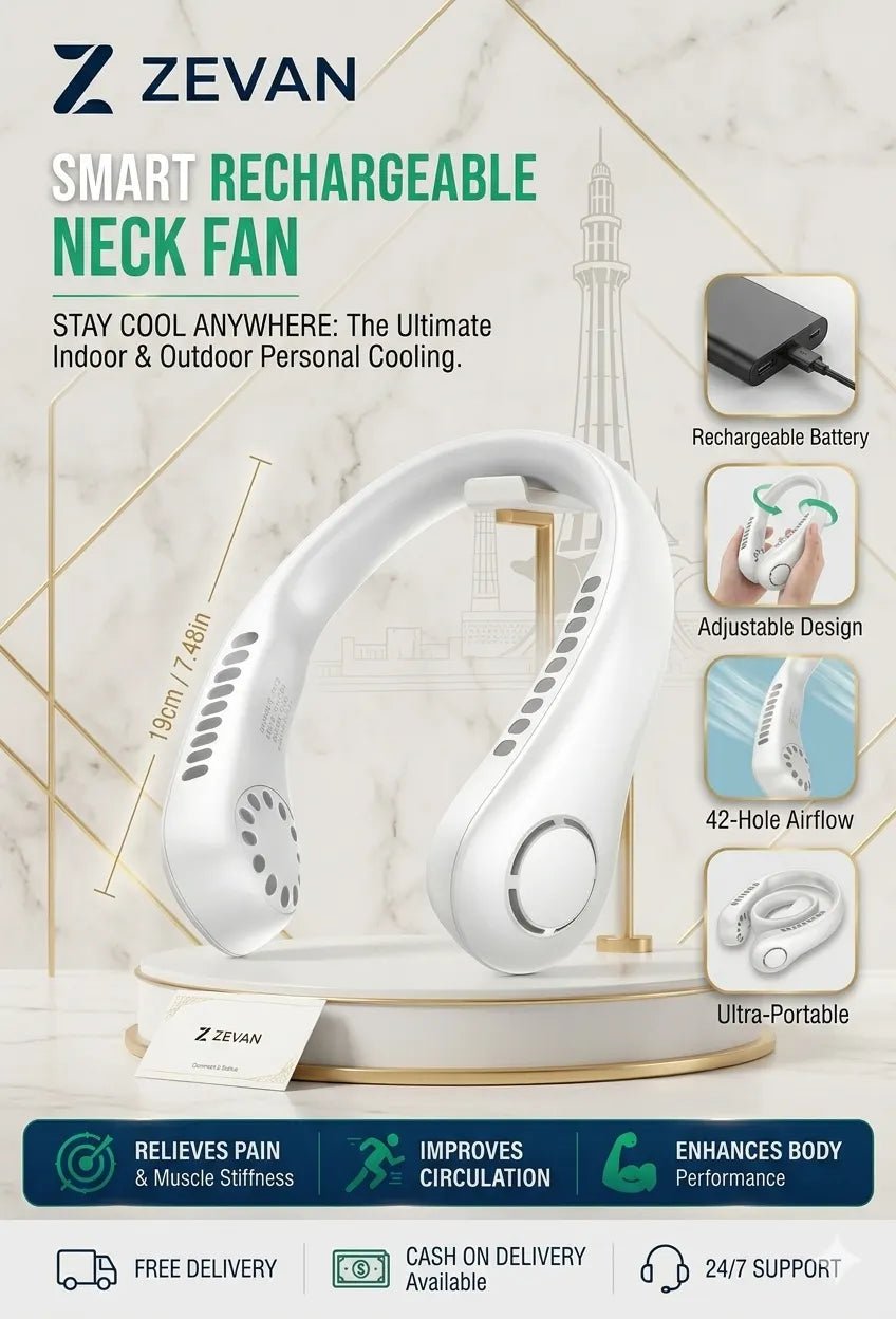 Rechargeable Neck Fan for Indoor & Outdoor Use 1200 mAh - ZEVAN